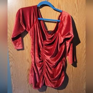 Elegant Red Velvet Ruched Women's Top
